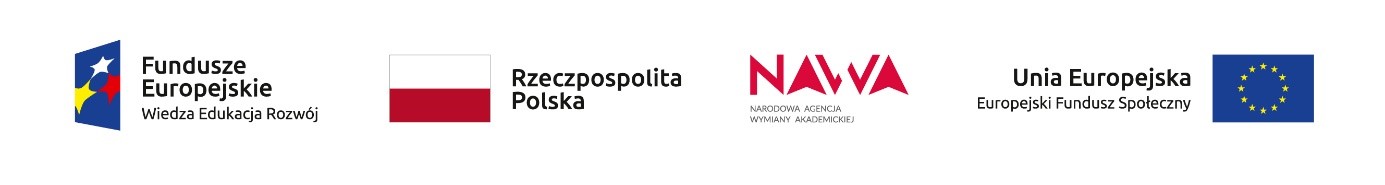 logo: Funduszy Europejskich, Rzeczypospolitej Polskiej, projektu NAWA oraz Unii Europejskiej